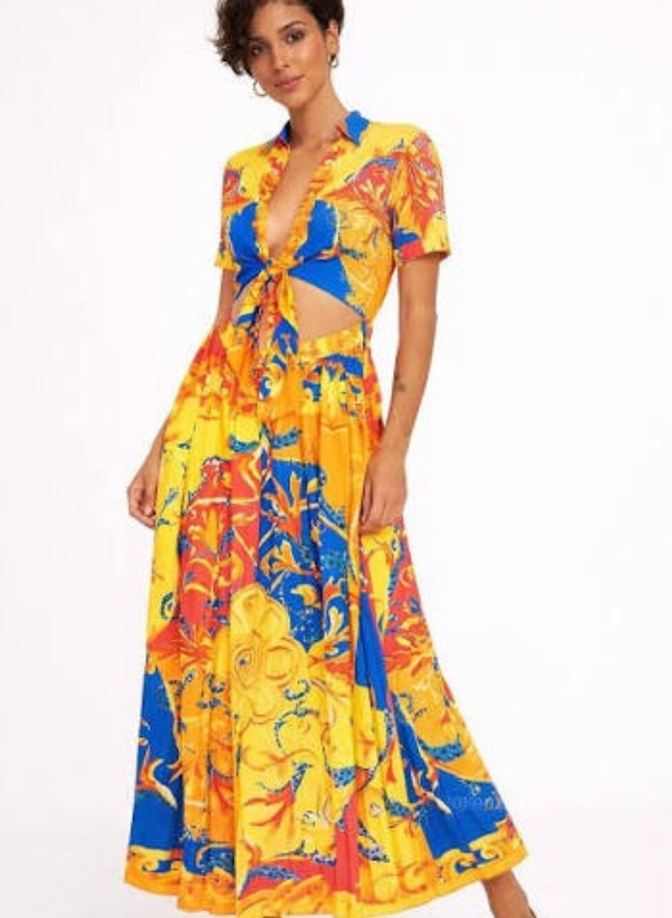 NWT$129 Latiste multi-color baroque print maxi Dress  tie-front Size:M
